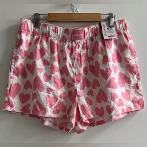 Pink Heart Print Women's Sleep Shorts